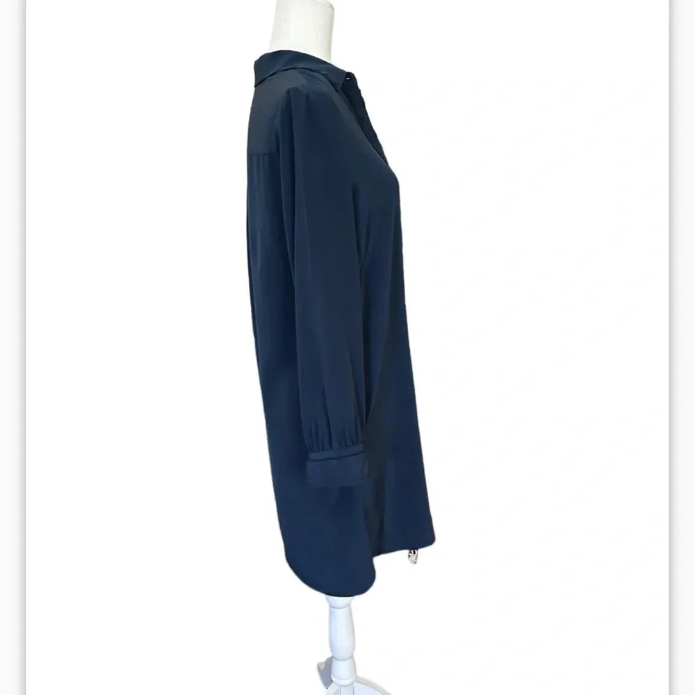 Cuyana 100% Silk Shirt Button Down Long Sleeve Dress Navy size M like new - Picture 3 of 14